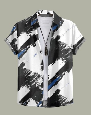 LOOKMARK Men Printed Casual Black, Dark Blue, White Shirt