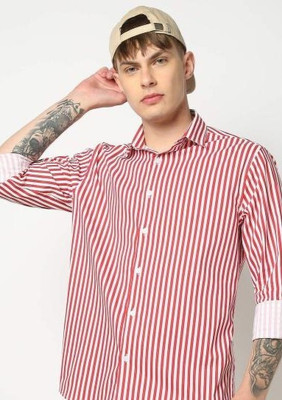 Jai Textiles Men Striped Casual Red Shirt