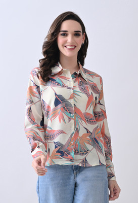 FUBACK Women Floral Print Casual Pink Shirt