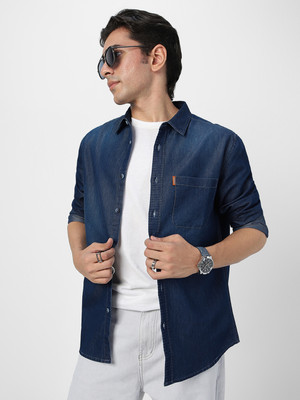 Urbano Fashion Men Washed Casual Blue Shirt
