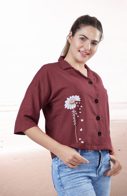 VAVA Creation Women Solid Formal Maroon Shirt