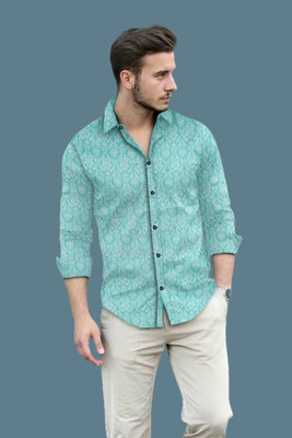 StellLIFESTYLE Trend Men Printed Casual Light Blue Shirt