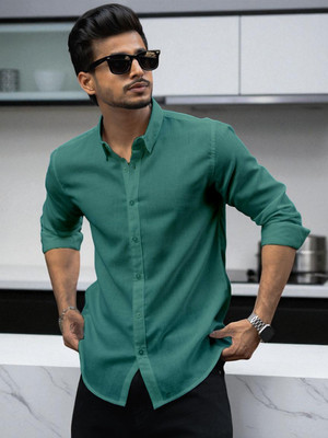 Yanthi Trend Men Self Design Casual Green Shirt