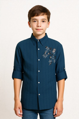 Charchit Boys Solid Casual Blue Shirt