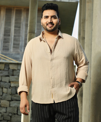 Instafab Plus Men Self Design Casual Beige Shirt