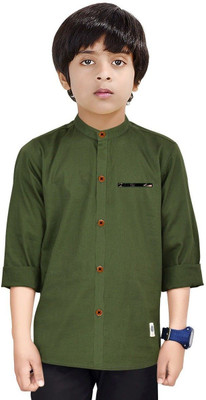 crane Boys Solid Casual Dark Green Shirt