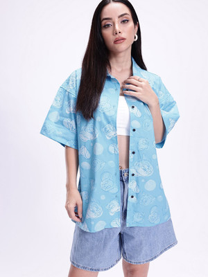 Kook N Keech Women Printed Casual Blue Shirt