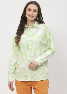 MADAME Women Printed Casual Light Green, White Shirt