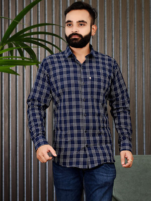 Marc Laurent Men Checkered Casual White Shirt