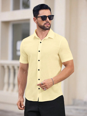 Marmic Fab Men Self Design Casual Yellow Shirt
