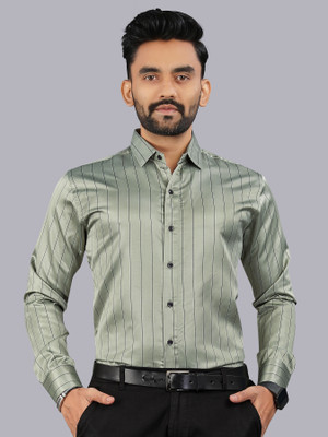 Nat Jastica Men Striped Casual Light Green Shirt