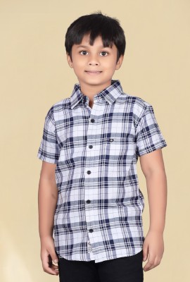 SKY PEARL Boys Checkered Casual White, Blue, Grey Shirt