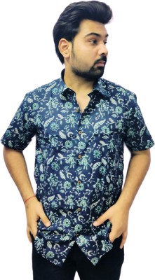 AuM Men Printed Casual Dark Blue Shirt