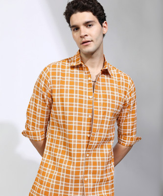 HIGHLANDER Men Checkered Casual Yellow Shirt