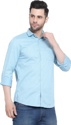 1Almighty Men Printed Casual Light Blue, White Shirt