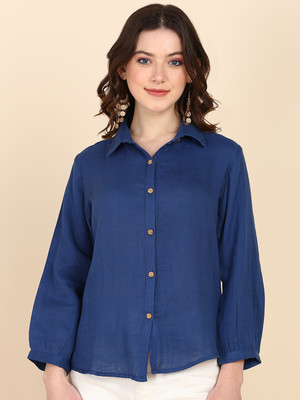 PinkTribe Women Dyed/Ombre Casual Blue Shirt