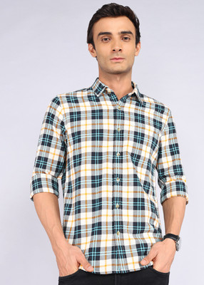WROGN Men Checkered Casual White, Green Shirt
