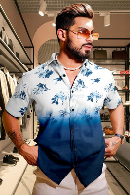 SANBROS Men Printed Casual White, Dark Blue Shirt
