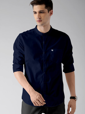 PRAIZY Men Solid Casual Dark Blue Shirt