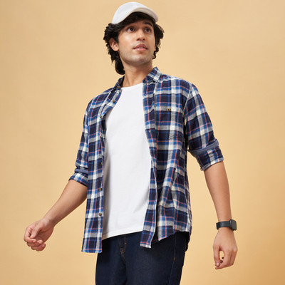 SF Jeans by Pantaloons Men Checkered Casual Blue Shirt