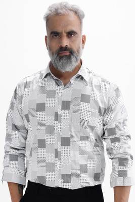 french crown Men Printed Casual White, Grey Shirt