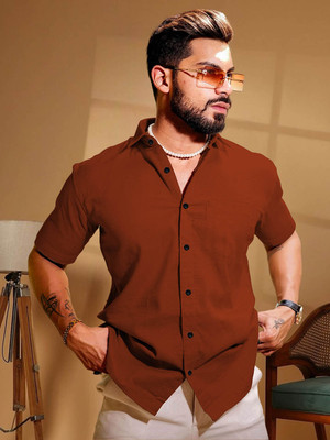 METRONAUT Men Solid Casual Brown Shirt