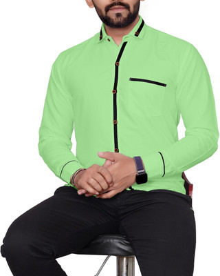 kia international Men Solid Formal Green Shirt