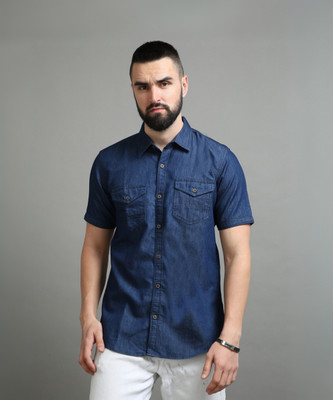 CHEEBA Men Self Design Casual Dark Blue Shirt