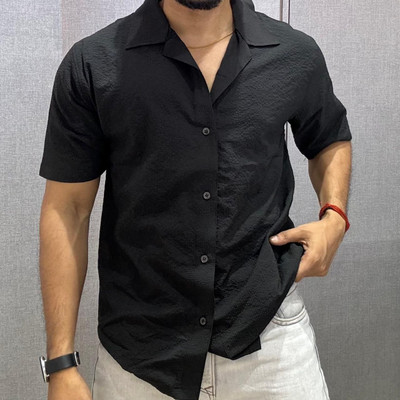 Khodalchoru Men Self Design Casual Black Shirt