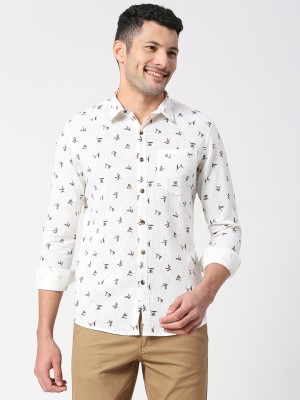 SNX Men Printed Casual White, Brown, Black Shirt