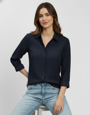 HUBLIFESTYLE Women Solid Casual Dark Blue Shirt