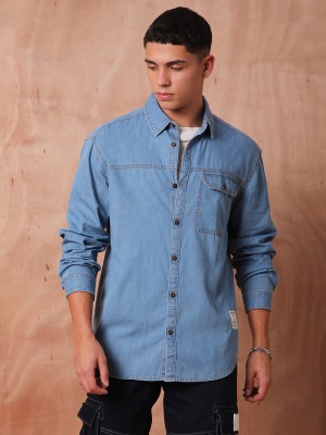 Roadster Men Solid Casual Blue Shirt