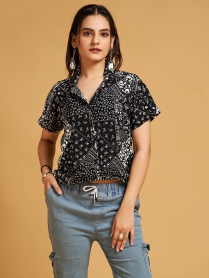 HOUSE OF MIRA Women Printed Casual Black Shirt