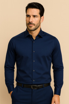 Henry Castle & Co Men Solid Formal Blue Shirt