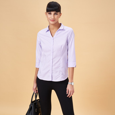 Annabelle by Pantaloons Women Printed Casual White, Purple Shirt