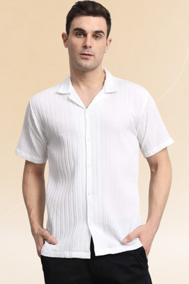 A DEEMOON TREND Men Solid Casual White Shirt