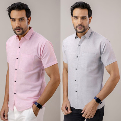 Shozaai Collection Men Solid Casual Pink, Blue Shirt(Pack of 2)
