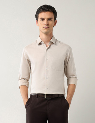 ARROW Men Solid Formal Beige Shirt