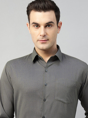Hancock Men Self Design Formal Grey Shirt