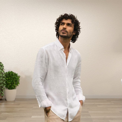 trendfeverstore Men Solid Casual White Shirt