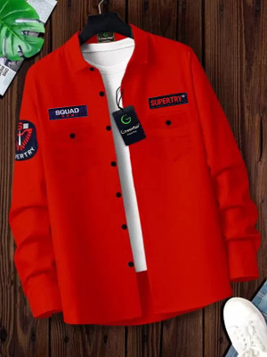 GreenFlair Men Self Design Casual Red Shirt