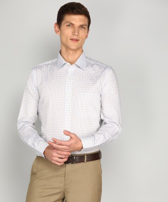 Raymond Men Checkered Formal Beige Shirt