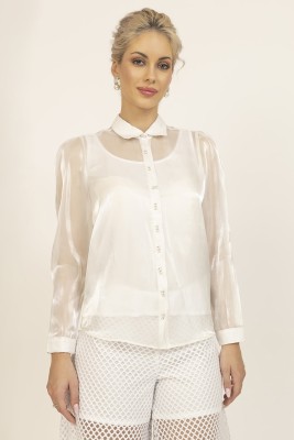 LELA Women Solid Party White Shirt