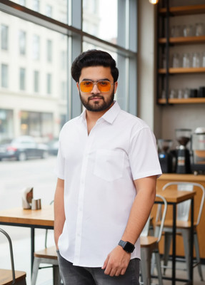 STICHVILLA Men Striped Casual White Shirt