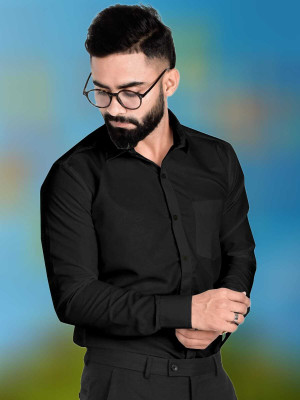Shlvna Fashion Men Solid Formal Black Shirt