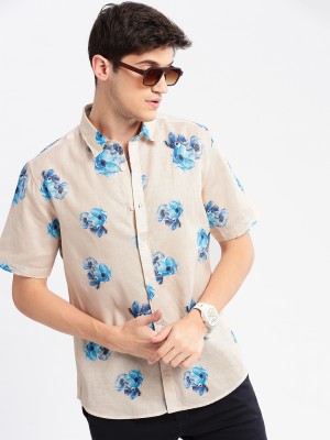 Showoff Men Printed Casual Beige, Dark Blue, Blue Shirt