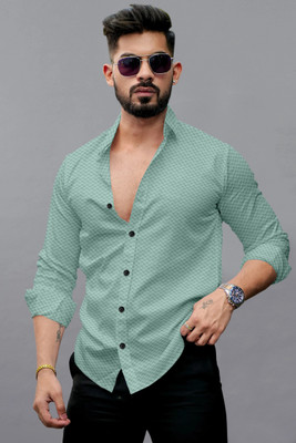 Growwax Men Self Design Casual Green Shirt