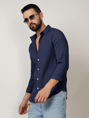 DAPPERFIELD Men Solid Casual Dark Blue Shirt