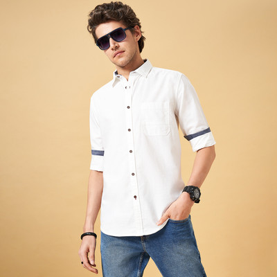SF Jeans by Pantaloons Men Solid Casual White Shirt