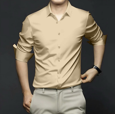 Sam Unique Man Men Solid Formal Beige Shirt